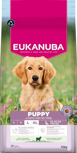 Eukanuba Welpenfutter mit Lamm und Reis für große Rassen - Premium Trockenfutter für Junior Hunde, 12 kg