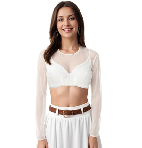 boseucn Dirndl Bluse Damen Weiß Dirndlbluse Langarm Rundhals Trachtenbluse für Oktoberfest & Karneval Transparent Elegant Blusen Traditionelle Oberteil Trachtenblusen Trachtenmi Festlich Kostüm