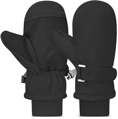 HZHSGLY Kids Ski Gloves, Kids Ski Mittens Winter Warm Waterproof Anti Slip Adjustable Wristband Snow Mittens for Skiing Snowboarding Winter Outdoor Sport (Black, 2-4 Years)