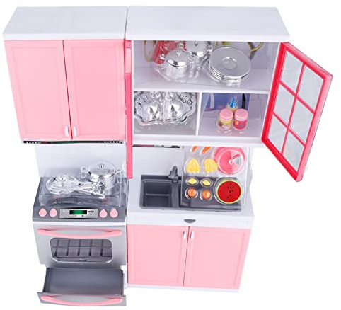 CHICIRIS 15-Piece Role Play Toy Kitchen Set, Interactive Pretend Kitchen Playset with Light Sound, for Toddlers Girls Boys Mini Playset Includes Oven, Microwave, Sink, Dishwasher,