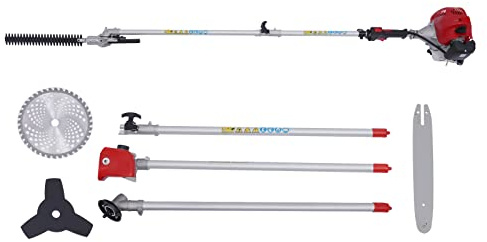 52cc Benzin-Heckenschere und Gartensäge mit Langer Reichweite, 4IN1 Motorsense Hochentaster Heckenschere Kettensäge zum Schneiden und Sägen von Rasenkanten, Rasen