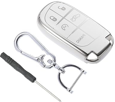 Aputoxz Kit de coques de protection for clé de voiture intelligente en TPU avec porte-clés, 5 coques de protection for clé sans clé, couleur argent et blanc, for Jeep Grand Cherokee Renegade