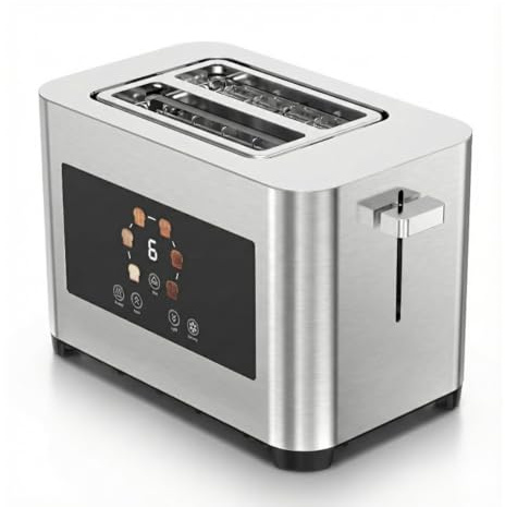 STARLYF Smart Toaster, grille-pain 2 tranches avec écran tactile LED, fentes extra larges, 6 niveaux, fonctions réchauffer/décongeler/arrêt, acier inoxydable