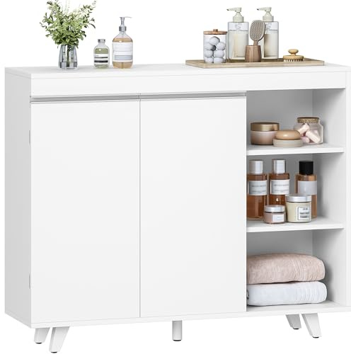 Hzuaneri Sideboard Storage Cabinet, White Sideboard with 2 Doors and Adjustable Shelf, Freestanding Kitchen Cupboard for Dining Room, Living Room, Hallway, 30 x 100 x 82 cm, White, SC20203X