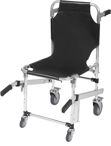 Taozhiyy Treppenlift Rollstuhl Klappbar 160kg Tragfähigkeit Aluminiumlegierung Treppensteiger mit 4 Universalräder Rettungsstuhl Faltbarer Rollstuhl für Senioren Behinderte Haushalt