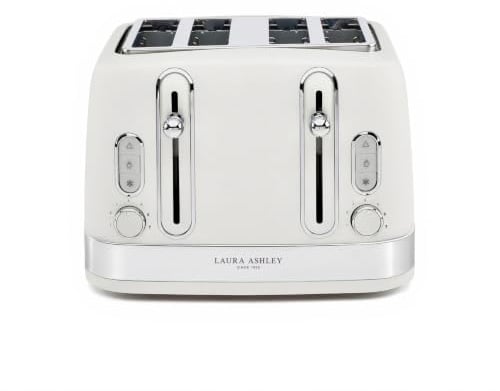 Laura Ashley Cotton White Toaster 4 Slice - 4 Slice Toasters Wide Slots | Bread Toaster, High Lift Lever, 7 Browning Levels, Independent Dual Controls, Defrost & Reheat Modes, Removable Crumb Trays
