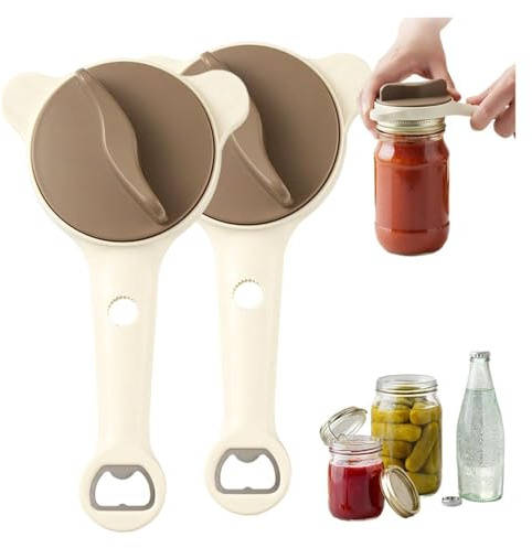 Lot de 2 ouvre-bocaux 4 en 1 réglables en acier inoxydable pour personnes âgées et souffrant d'arthrite, convient pour les bocaux de cuisine, bouteilles et canettes