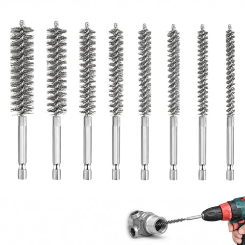 8 PCS Stainless Steel Wire Brush for Drill, Small Cleaning Brush Set with Hex Shank Handle for Power Drill, Rust Remover and Paint Stripper