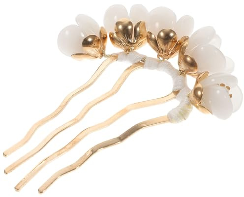 Chinesische Haarnadel mit Blütenblattmuster und Perlen, Weiße Jade | Retro Traditioneller Stil, Handgefertigte Verzierung, für Frauen, Asiatischer Haarschmuck, Zarte Optik