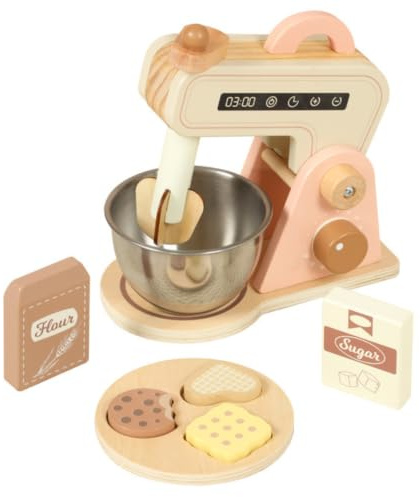 Jinhxofs Robot Cuisinier en Bois Réaliste Batteur en Bois Compact Mélangeur Jouet pour Enfants