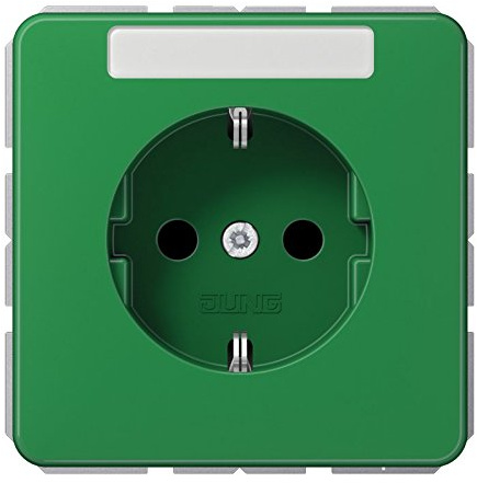 Jung Schuko Steckdose 16 A 250 V Bruchsicher mit Berührungsschutz und Schriftfeld 6 x 37 mm Serie CD grün, 1 Stück, CD 1520 BFKINA GN