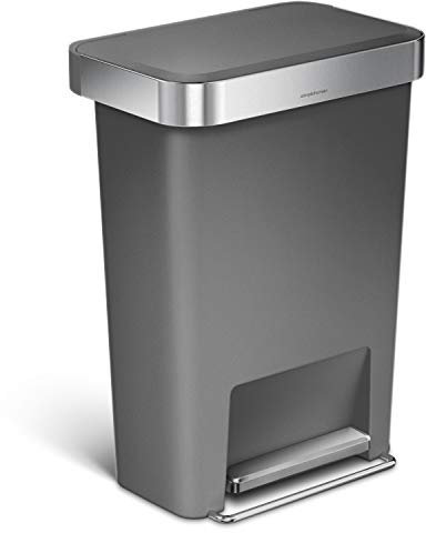 simplehuman CW1386CB 45 Liter, rechteckiger Treteimer mit Beutelfach, Mülleimer Küche, grauer Kunststoff, 5 Jahre Garantie