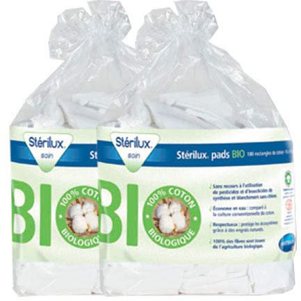 Hartmann Stérilux Pads BIO 180 Rectangles de Coton 8 x 10 cm - Lot de 2 Paquets