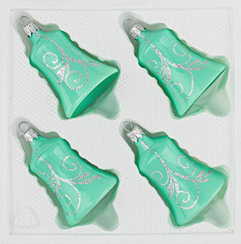 4 TLG. Glas-Glocken Set in Hochglanz Modern Mint Silberne Ornamente Edle Neuheit - Christbaumkugeln - Weihnachtsschmuck-Christbaumschmuck