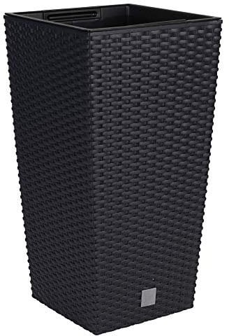 URBNLIVING Macetas altas con diseño de ratán, redondas o cuadradas (cuadrado grande, negro)