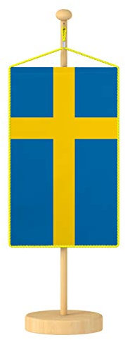 Vispronet® Tischbanner Schweden Nationalfahne Set ✓ Fahne & Ständer ✓ Kordel-Rand