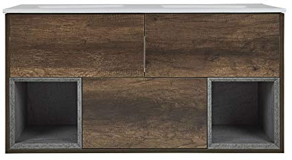 Milano Dark Oak 1210mm Bathroom Vanity Unit Inset Double Basin LED