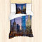 ABAKUHAUS Landschaft Bettbezug Set für Einzelbetten, Chicago River Scenery, Milbensicher Allergiker geeignet mit Kissenbezug, Grau Blau