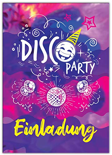 JuNa-Experten 12 Einladungskarten zum Kindergeburtstag Mädchen Jungen Disco Party Einladungen zum Geburtstag