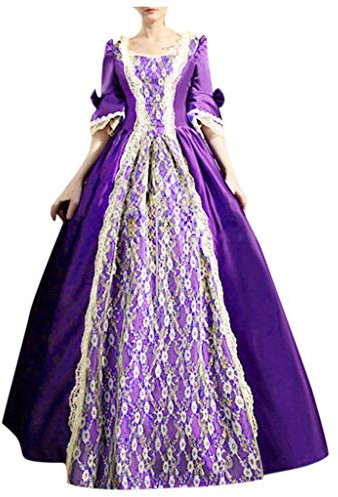 Routefuture Femmes Gothique Steampunk Victorien Robe de Princesse Vintage Rétro Robe Halloween Fancy Dress Cosplay Costume (Violet,3XL)