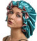 SENGTERM Seiden Schlafmütze Damen Frauen Nachtmütze Satin Verstellbare Doppelschichten Motorhaube seiden Haarpflege Kopfhaube Nacht Haube Mütze für lockiges Haar Lange Haare (XL, Green-Pink)