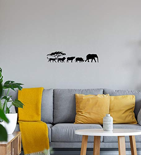 Big Five in der Savanne Wandtattoo Schwarz Aufkleber 130 x 28 cm
