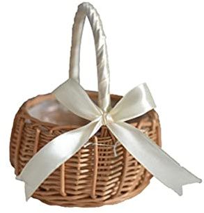 WINBST Hochzeitskörbe, Blumenmädchen Korb, Satin Bowknot Hochzeit Blumenmädchen Korbfür Blumenkinder Blumenkorb für Hochzeitszeremonie Party mit Spitze Dekoration(15 * 8 * 19)