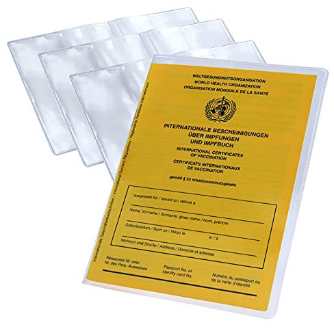 3x Reisepasshülle Schutzhülle Hülle Alter Reisepass bis 2017 Impfpass Etui 200mm x 137mm faltbar für neuen Impfpass Schutzhülle Impfausweis ab 2015 Ausweishülle Impfbuch (3 Stück Transparent)