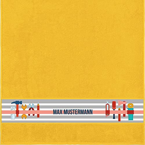 Manutextur Duschtuch mit Namen - personalisiert - Motiv Werkzeug - viele Farben & Motive - Dusch-Handtuch - gelb - Größe 70x140 cm - persönliches Geschenk mit Wunsch-Motiv und Wunsch-Name
