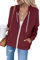 Uusollecy Sweatjacke Damen, Langarm Full Zip Hoodie Sweatshirt, Casual Loose Einfarbig Kapuzenjacke, Reissverschluss Kapuzenpullover Sweatshirt mit Kapuze Rot XL