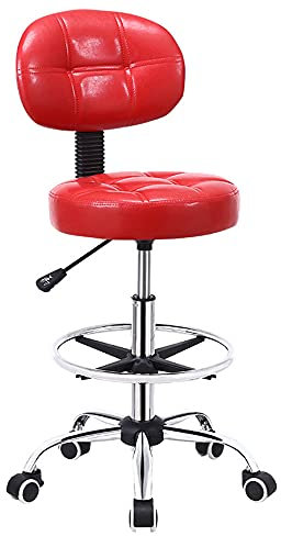 YOFXZGR Barhocker mit Lehne, 360° Drehstuhl mit Rollen, Barhocker Höhenverstellbar 58-70cm, PU Leder Chair Rollhocker, Salon Friseurstuhl Bartisch Barstuhl Schemel (Rot)