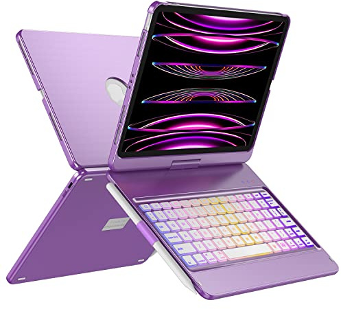 Funda para teclado para iPad Pro de 11 pulgadas 3ª generación 2021-360° Giratorio Touchpad Oro Rosa Oscuro Púrpura