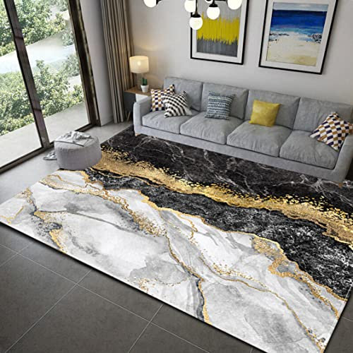 Abstrakter Marmor Wohnzimmer Großer Teppich Kreativ Schwarz Grau Blau Rosa Gold Pailletten Marble Moderner Teppich Schlafzimmer Nachttisch Sofa Couchtisch Rutschfeste Matte (Bunt 1,140x200 cm)