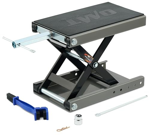Orion Motor Tech Motorcycle Lift, 1100lb Motorcycle Scissor Lift Jack with Wide Deck T Handle 3/8 Socket, Motorbike Center Stand with Chain Brush, Crank Hoist Stand for ATV Dirt Bike Cruiser, Gray