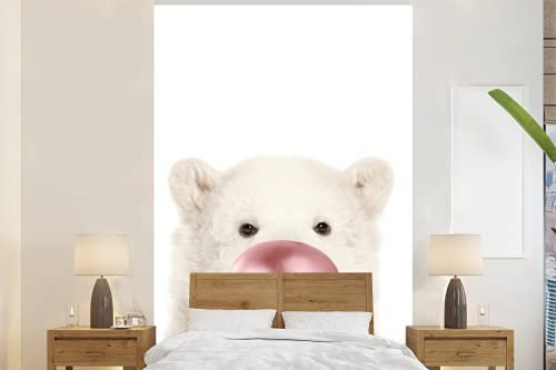 MuchoWow Papier peint Bébé ours polaire - Animaux - Chewing-gum Bubble Blow - Pour enfants - Filles - Garçons Papier peint photo 180x280 cm Papier peint imprimé