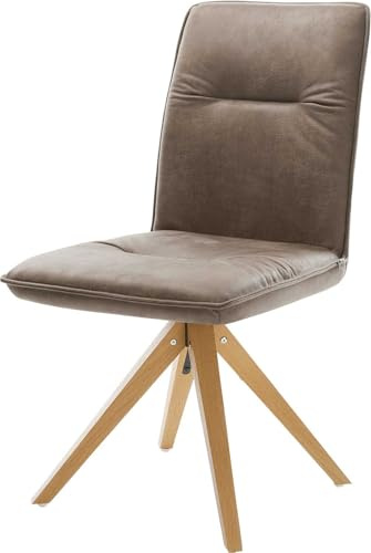 DELIFE Polsterstuhl Vinjo-Flex Holzgestell kantig Natur Mikrofaser Taupe Vintage