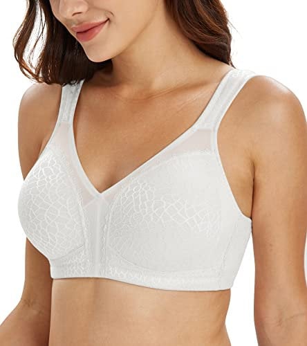 Lemorosy Full Coverage Non Padded Wireless Minimizer Bra Women's Plus Size Underwear Comfort and Double Support for Large Bust(White,40C)