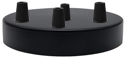 LEDSone Rosone da soffitto nero con prese multiple, perfetto per cavi in tessuto flessibile, piastra di montaggio in metallo con accessori per lampade da soffitto e da parete. (4 Outlet)
