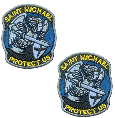 2 PCS Heiliger Michael Beschütze Uns Patch Saint Michael Protect US Engel Militär Moral Taktisch Flicken Bestickter Aufnäher mit Klettverschluss für Rucksack Jacke Weste Tasche Kappen