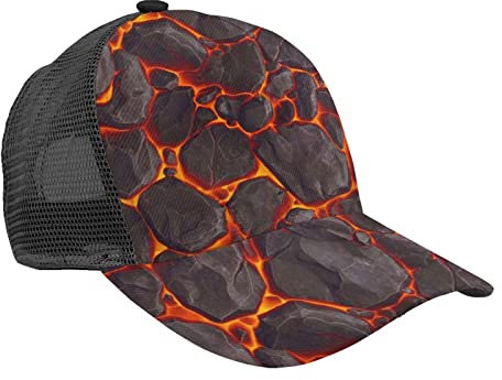 KJHBVND Mütze Baseballkappe für Herren, Sommer-Mesh, schwarz, Lava, Vulkan, Rot, verstellbar, Dad Trucker Cap Snapback Hüte, Schwarz, One size