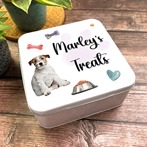 Fingerprint Designs Square Jack Russell Personalised Dog Biscuit Treat Tin
