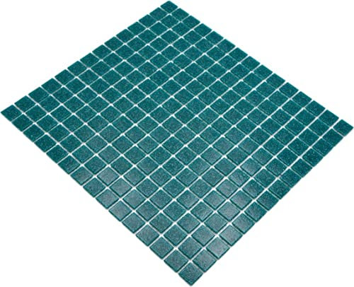 Mosaïque turquoise foncé - Carreaux de piscine - Carrés - Verre brillant - Pour mur, sol, cuisine, salle de bain, douche