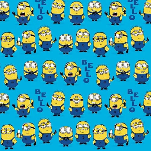 Minions Bello-Druckstoff, 0,5 m, 112 cm breit, 100 % Baumwolle, Kinderstoff, Cartoons, Bastelstoff zum Schneidern, Nähen, Quilten (3209)
