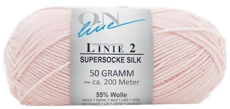 Online Garne Linie 2 Supersocke Silk | rosa Sockenwolle mit Seide und Merinowolle | Sockengarn 4fädig (4fach, 4ply) | 55% Wolle, 25% Polyamid, 20% Seide | Strumpfwolle 50g 200m (25 babyrosa)