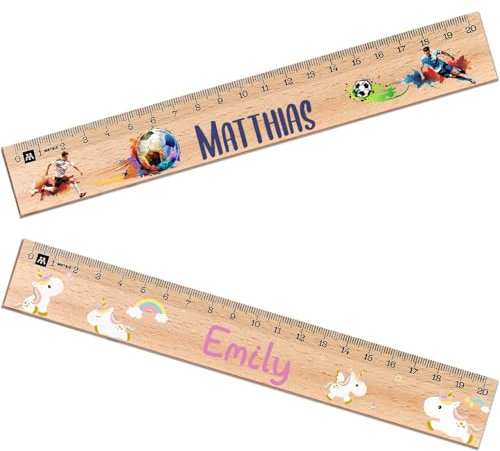 GRAVURZEILE Personalisiertes Lineal zur Einschulung in Verschiedene Designs mit Name & Motiv - 20 cm Holz Lineal - Geschenk für den Schulanfang oder zur Schuleinführung - 2er Set