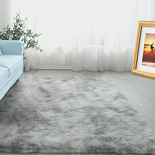 ABWXN Flauschig Teppich Hochflor Teppich 120x160 cm, Weich Langflor Shaggy Teppich für Schlafzimmer, Wohnzimmer - Hellgrau