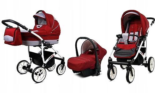 BabyLux® Kinderwagen Set 3 in 1 - Largo - incl. Babywanne, Buggy Sportsitz, Auto-Babyschale - Autositz - Kinderwagenset - Kombikinderwagen mit Wickeltasche, Regenschutz usw.