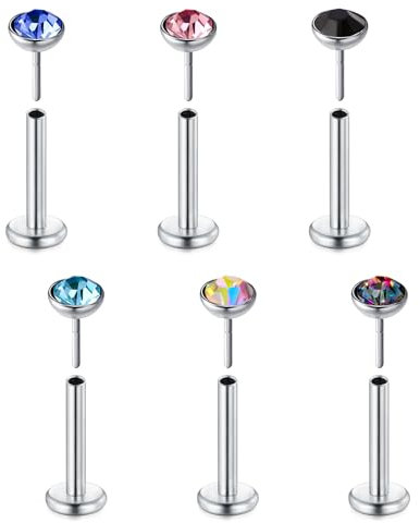 AVYRING 20G Flacher Lippenring Gewindeloses Einstecken von Ohrringen für Knorpel Helix Tragus Lip Medusa Piercing Schmuck, 6 Stück