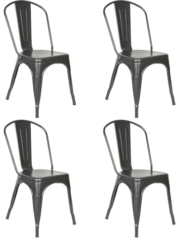 homewell Esszimmerstuhl 4er Set, Industrial Stühl Vintage-Stil für Bars, Cafes und Terrassenrestaurant, Gestapelt Metallstuhl Hohe Rücken (4, Dunkelgrau)