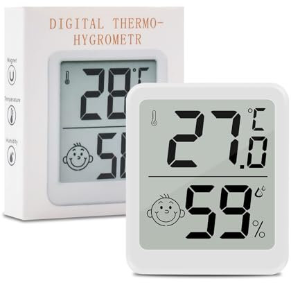 Thermometer Hygrometer Innen,LCD Zimmerthermometer Luftfeuchtigkeitsmesser Digital Innen Mit Smiley-Indikator Für Babyzimmer Wohnzimmer Büro Gewächshaus, Weiß (1)
